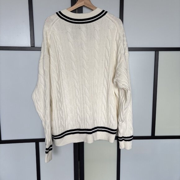 ABERCROMBIE & FITCH Cable knit Oversized Varsity Prep Sweater Women’s XL Tennis - Picture 8 of 13
